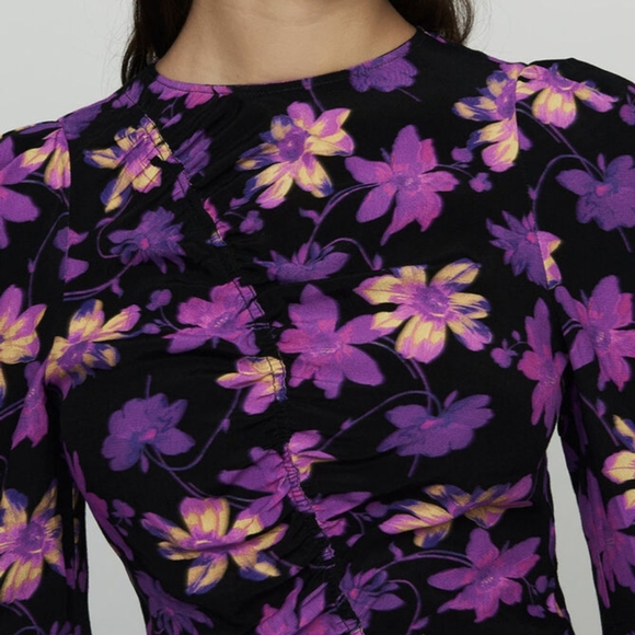 MAJE Rosamar ruched floral mini sz:1 - Picture 5 of 11